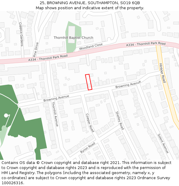 25, BROWNING AVENUE, SOUTHAMPTON, SO19 6QB: Location map and indicative extent of plot