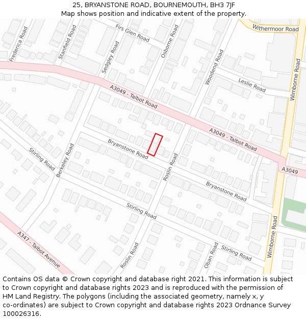 25, BRYANSTONE ROAD, BOURNEMOUTH, BH3 7JF: Location map and indicative extent of plot