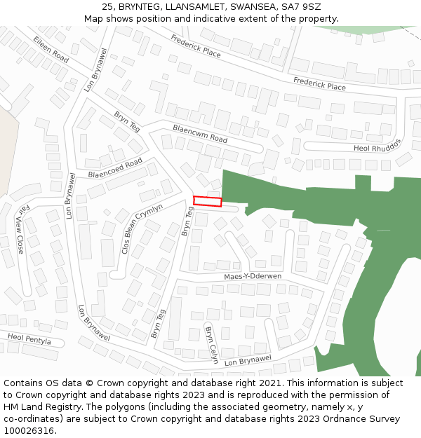 25, BRYNTEG, LLANSAMLET, SWANSEA, SA7 9SZ: Location map and indicative extent of plot
