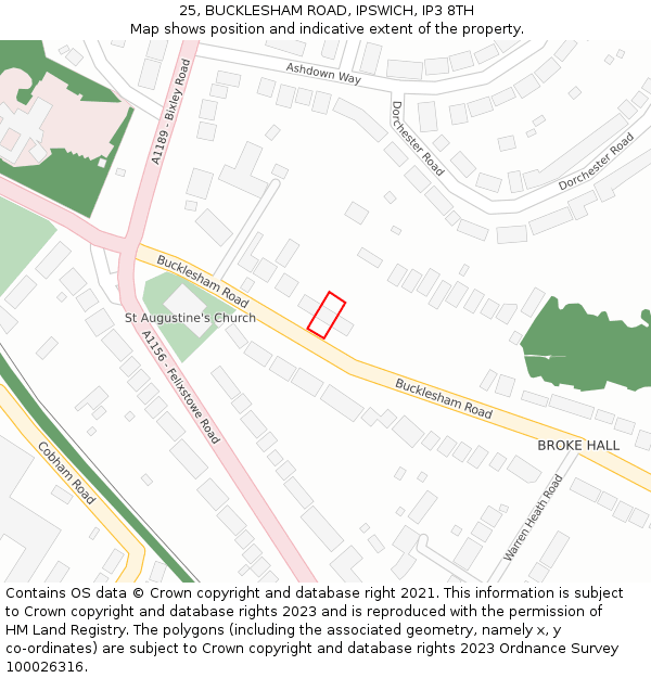 25, BUCKLESHAM ROAD, IPSWICH, IP3 8TH: Location map and indicative extent of plot