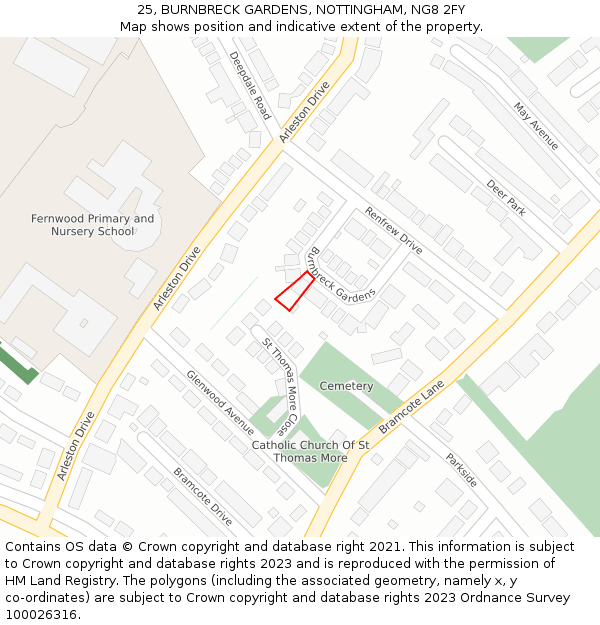 25, BURNBRECK GARDENS, NOTTINGHAM, NG8 2FY: Location map and indicative extent of plot