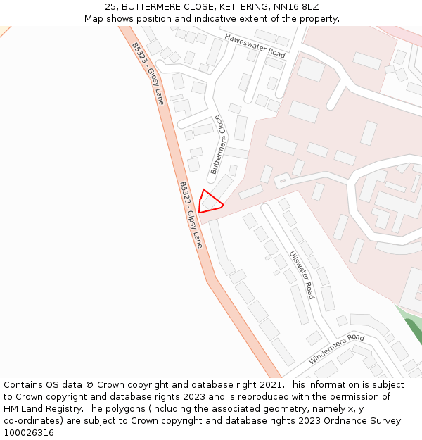 25, BUTTERMERE CLOSE, KETTERING, NN16 8LZ: Location map and indicative extent of plot