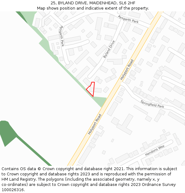 25, BYLAND DRIVE, MAIDENHEAD, SL6 2HF: Location map and indicative extent of plot