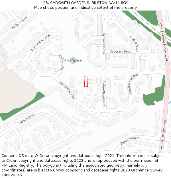 25, CADGWITH GARDENS, BILSTON, WV14 8GY: Location map and indicative extent of plot