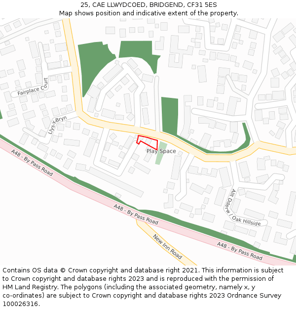 25, CAE LLWYDCOED, BRIDGEND, CF31 5ES: Location map and indicative extent of plot