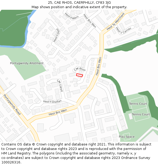25, CAE RHOS, CAERPHILLY, CF83 3JG: Location map and indicative extent of plot