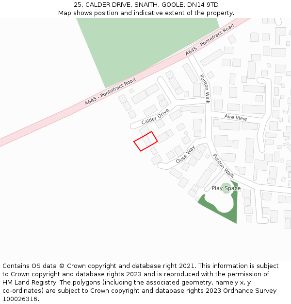 25, CALDER DRIVE, SNAITH, GOOLE, DN14 9TD: Location map and indicative extent of plot