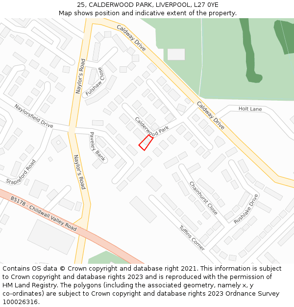 25, CALDERWOOD PARK, LIVERPOOL, L27 0YE: Location map and indicative extent of plot