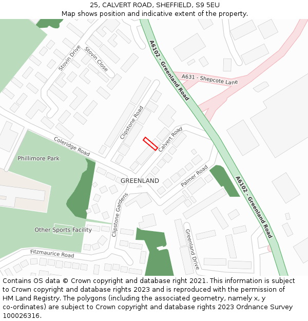 25, CALVERT ROAD, SHEFFIELD, S9 5EU: Location map and indicative extent of plot