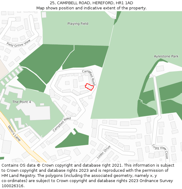25, CAMPBELL ROAD, HEREFORD, HR1 1AD: Location map and indicative extent of plot