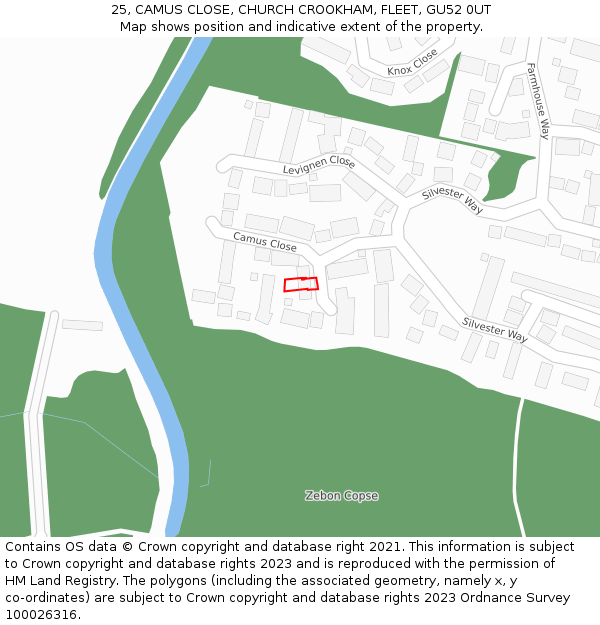 25, CAMUS CLOSE, CHURCH CROOKHAM, FLEET, GU52 0UT: Location map and indicative extent of plot