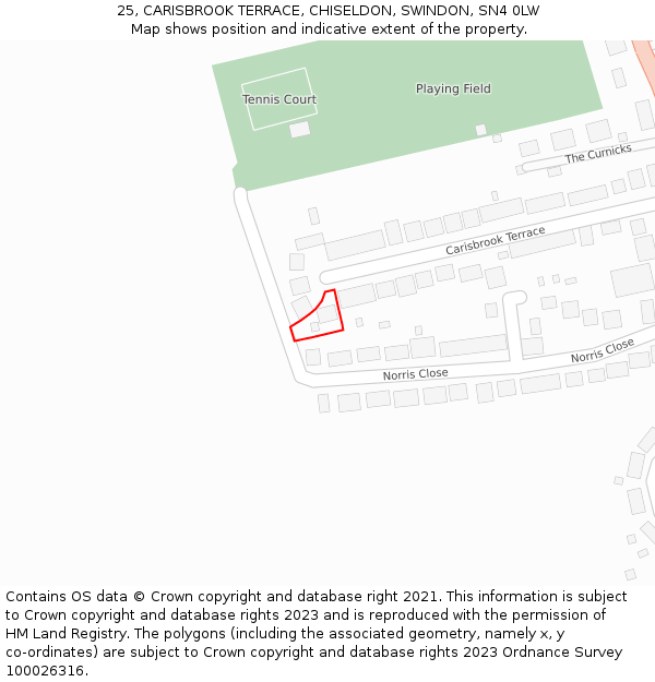 25, CARISBROOK TERRACE, CHISELDON, SWINDON, SN4 0LW: Location map and indicative extent of plot