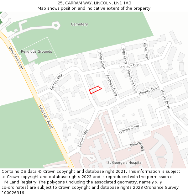 25, CARRAM WAY, LINCOLN, LN1 1AB: Location map and indicative extent of plot
