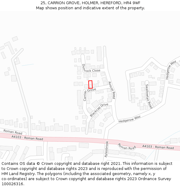 25, CARRION GROVE, HOLMER, HEREFORD, HR4 9WF: Location map and indicative extent of plot
