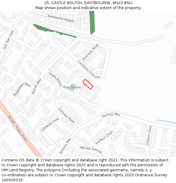 25, CASTLE BOLTON, EASTBOURNE, BN23 8NU: Location map and indicative extent of plot