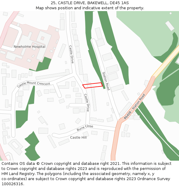 25, CASTLE DRIVE, BAKEWELL, DE45 1AS: Location map and indicative extent of plot