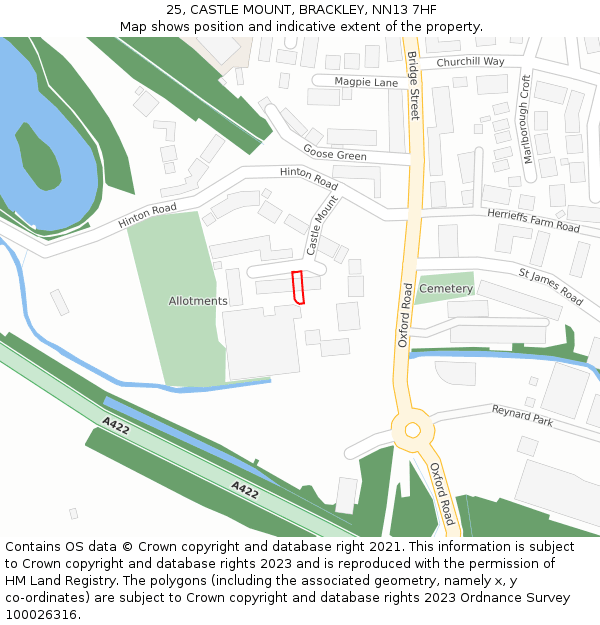 25, CASTLE MOUNT, BRACKLEY, NN13 7HF: Location map and indicative extent of plot