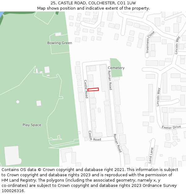 25, CASTLE ROAD, COLCHESTER, CO1 1UW: Location map and indicative extent of plot