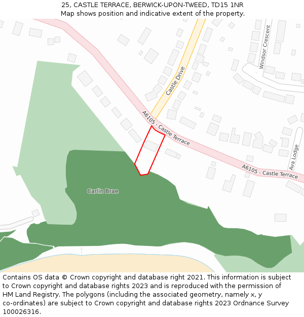 25, CASTLE TERRACE, BERWICK-UPON-TWEED, TD15 1NR: Location map and indicative extent of plot