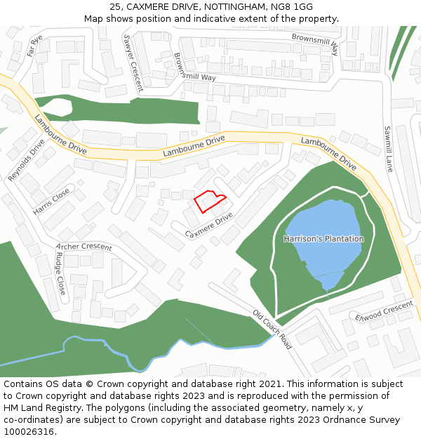 25, CAXMERE DRIVE, NOTTINGHAM, NG8 1GG: Location map and indicative extent of plot