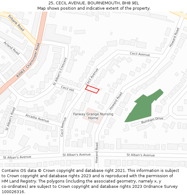25, CECIL AVENUE, BOURNEMOUTH, BH8 9EL: Location map and indicative extent of plot