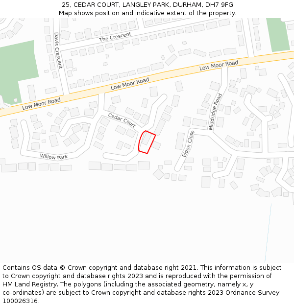 25, CEDAR COURT, LANGLEY PARK, DURHAM, DH7 9FG: Location map and indicative extent of plot