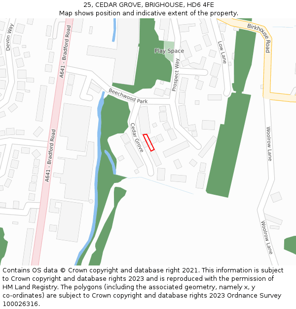 25, CEDAR GROVE, BRIGHOUSE, HD6 4FE: Location map and indicative extent of plot