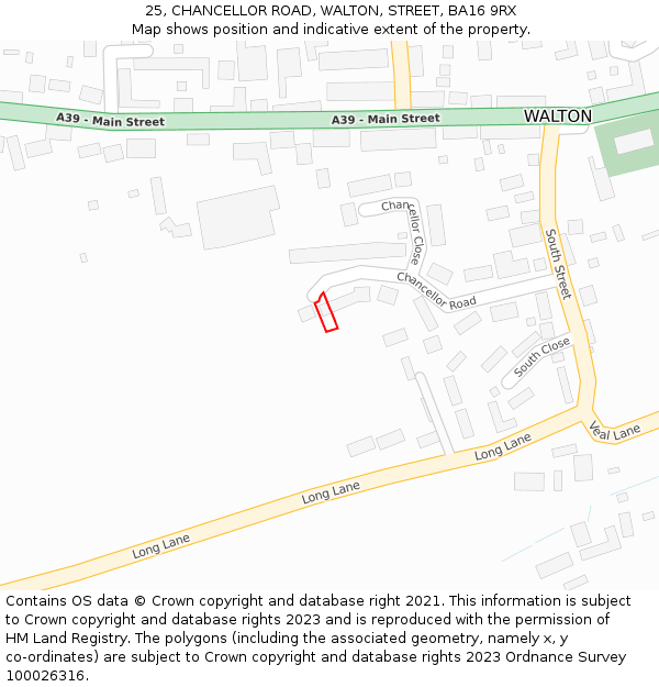 25, CHANCELLOR ROAD, WALTON, STREET, BA16 9RX: Location map and indicative extent of plot