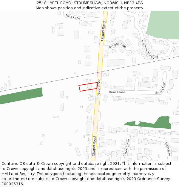 25, CHAPEL ROAD, STRUMPSHAW, NORWICH, NR13 4PA: Location map and indicative extent of plot