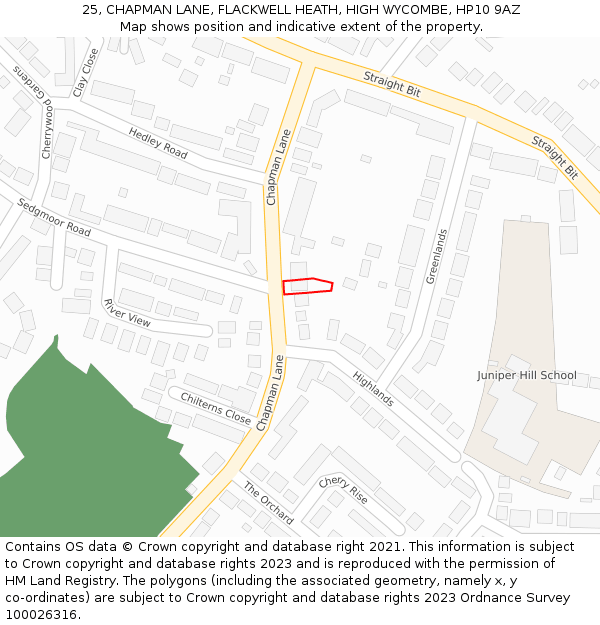 25, CHAPMAN LANE, FLACKWELL HEATH, HIGH WYCOMBE, HP10 9AZ: Location map and indicative extent of plot