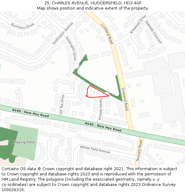 25, CHARLES AVENUE, HUDDERSFIELD, HD3 4GF: Location map and indicative extent of plot