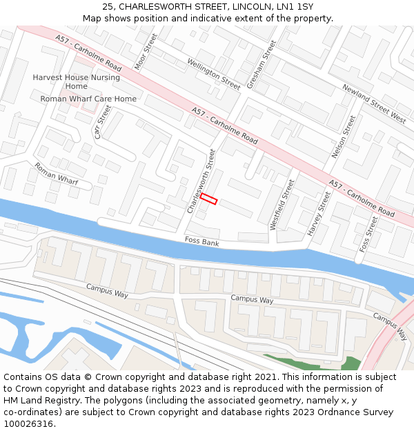 25, CHARLESWORTH STREET, LINCOLN, LN1 1SY: Location map and indicative extent of plot