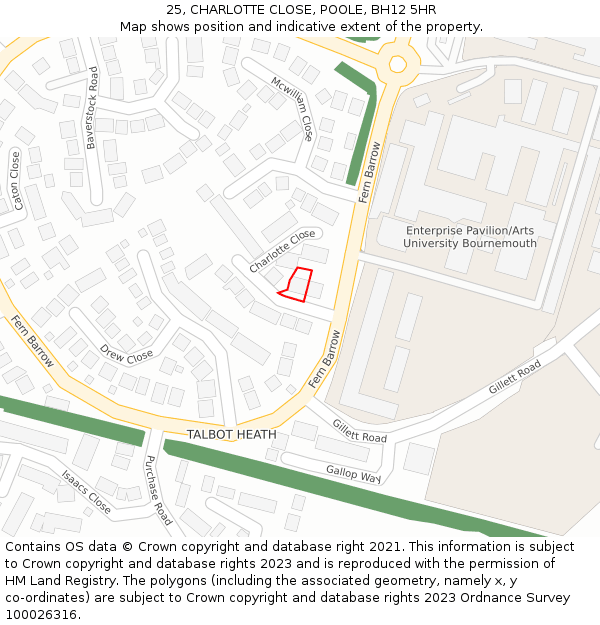 25, CHARLOTTE CLOSE, POOLE, BH12 5HR: Location map and indicative extent of plot