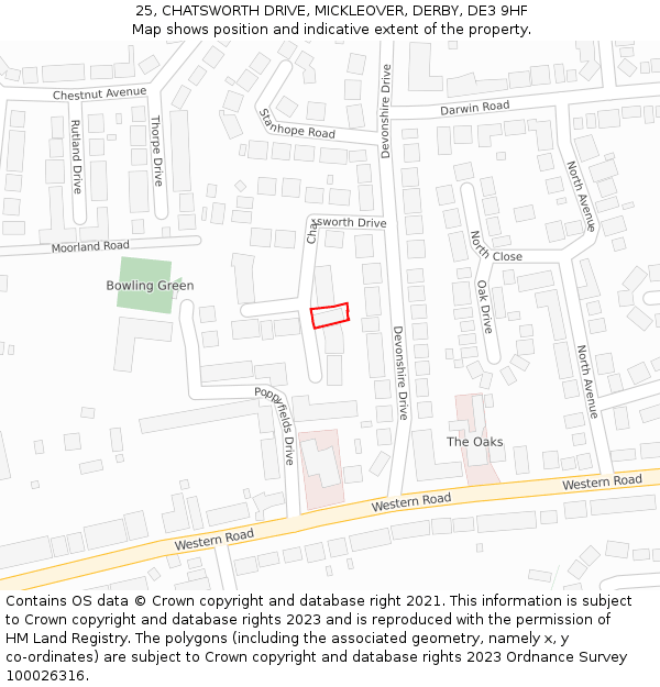 25, CHATSWORTH DRIVE, MICKLEOVER, DERBY, DE3 9HF: Location map and indicative extent of plot