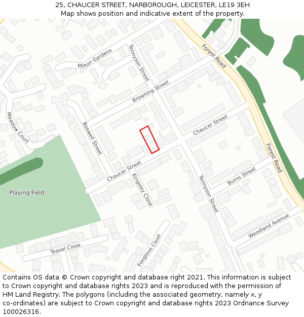 25, CHAUCER STREET, NARBOROUGH, LEICESTER, LE19 3EH: Location map and indicative extent of plot