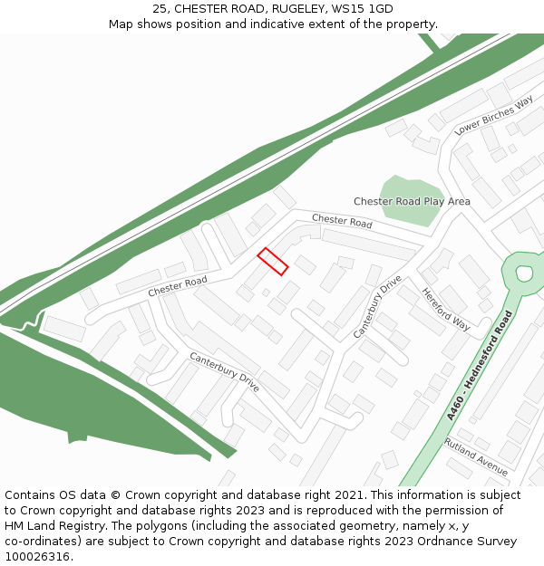 25, CHESTER ROAD, RUGELEY, WS15 1GD: Location map and indicative extent of plot
