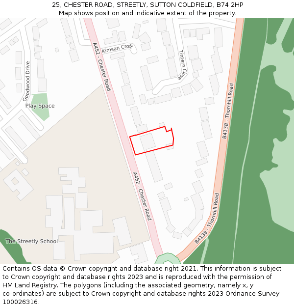 25, CHESTER ROAD, STREETLY, SUTTON COLDFIELD, B74 2HP: Location map and indicative extent of plot