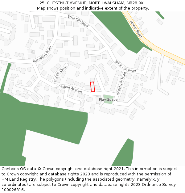 25, CHESTNUT AVENUE, NORTH WALSHAM, NR28 9XH: Location map and indicative extent of plot
