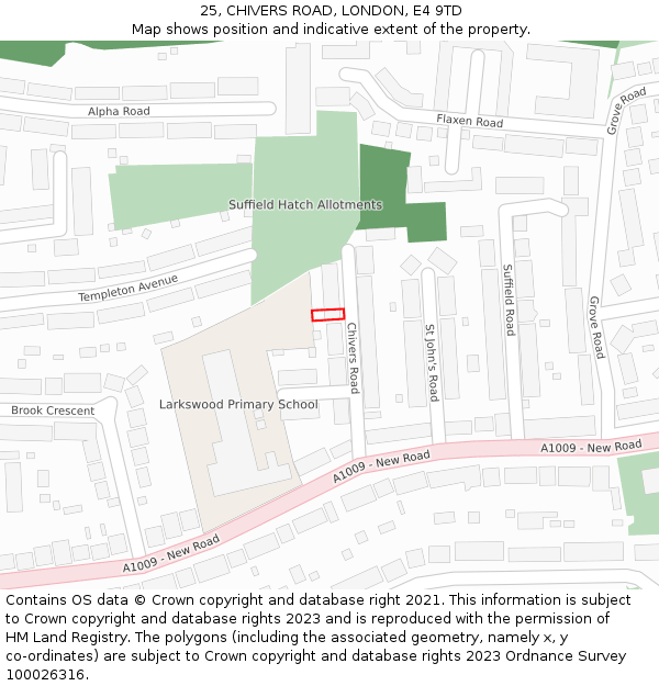 25, CHIVERS ROAD, LONDON, E4 9TD: Location map and indicative extent of plot