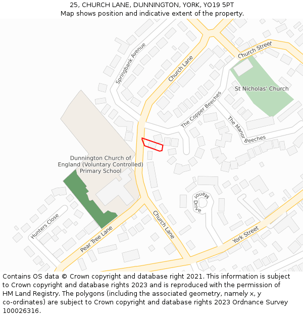 25, CHURCH LANE, DUNNINGTON, YORK, YO19 5PT: Location map and indicative extent of plot