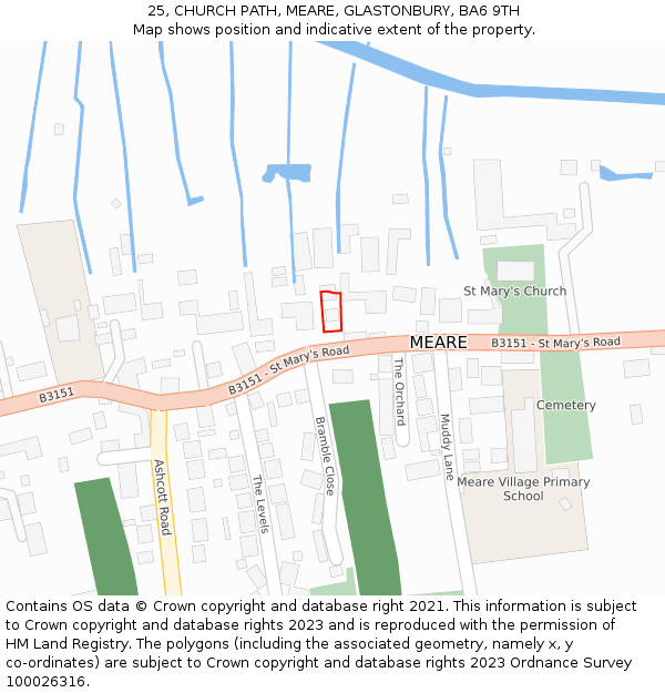 25, CHURCH PATH, MEARE, GLASTONBURY, BA6 9TH: Location map and indicative extent of plot