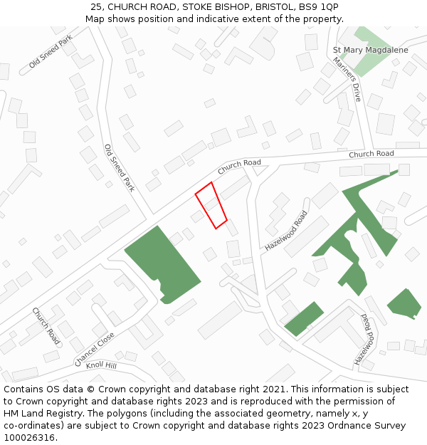 25, CHURCH ROAD, STOKE BISHOP, BRISTOL, BS9 1QP: Location map and indicative extent of plot