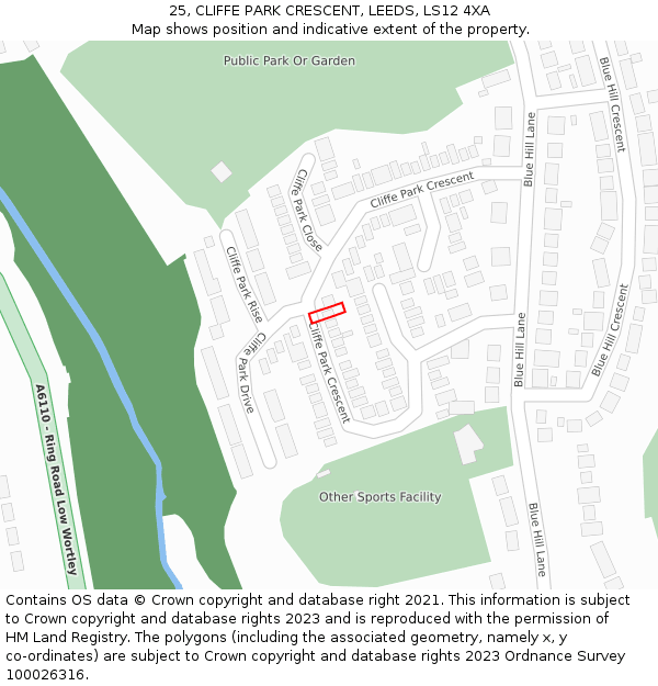 25, CLIFFE PARK CRESCENT, LEEDS, LS12 4XA: Location map and indicative extent of plot