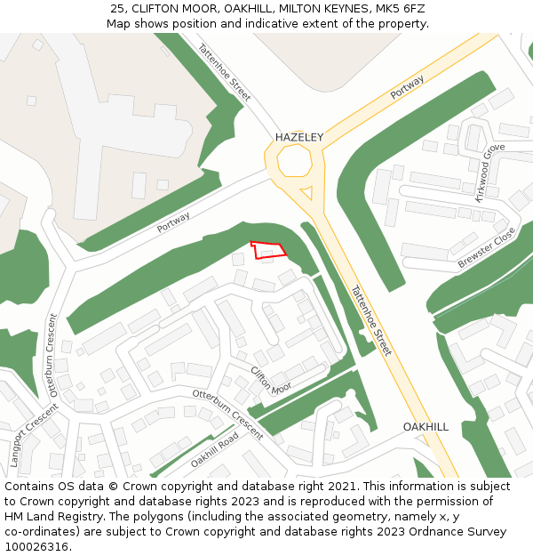 25, CLIFTON MOOR, OAKHILL, MILTON KEYNES, MK5 6FZ: Location map and indicative extent of plot