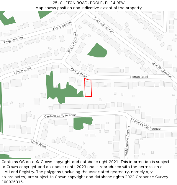 25, CLIFTON ROAD, POOLE, BH14 9PW: Location map and indicative extent of plot