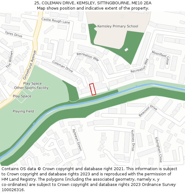 25, COLEMAN DRIVE, KEMSLEY, SITTINGBOURNE, ME10 2EA: Location map and indicative extent of plot