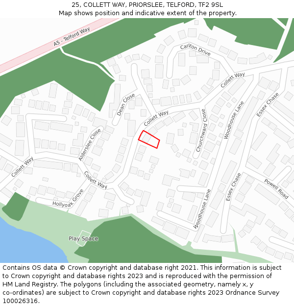 25, COLLETT WAY, PRIORSLEE, TELFORD, TF2 9SL: Location map and indicative extent of plot