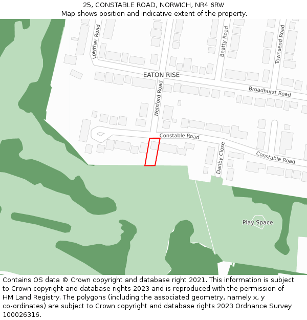 25, CONSTABLE ROAD, NORWICH, NR4 6RW: Location map and indicative extent of plot