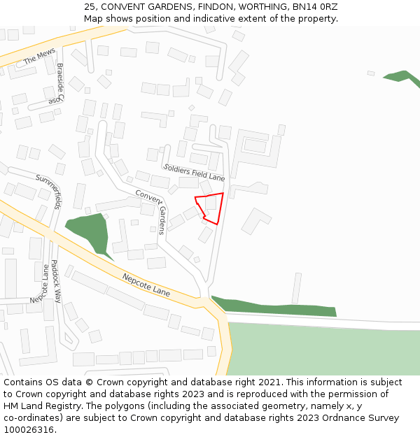 25, CONVENT GARDENS, FINDON, WORTHING, BN14 0RZ: Location map and indicative extent of plot