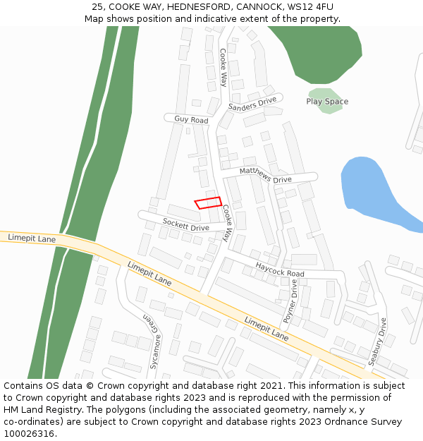 25, COOKE WAY, HEDNESFORD, CANNOCK, WS12 4FU: Location map and indicative extent of plot